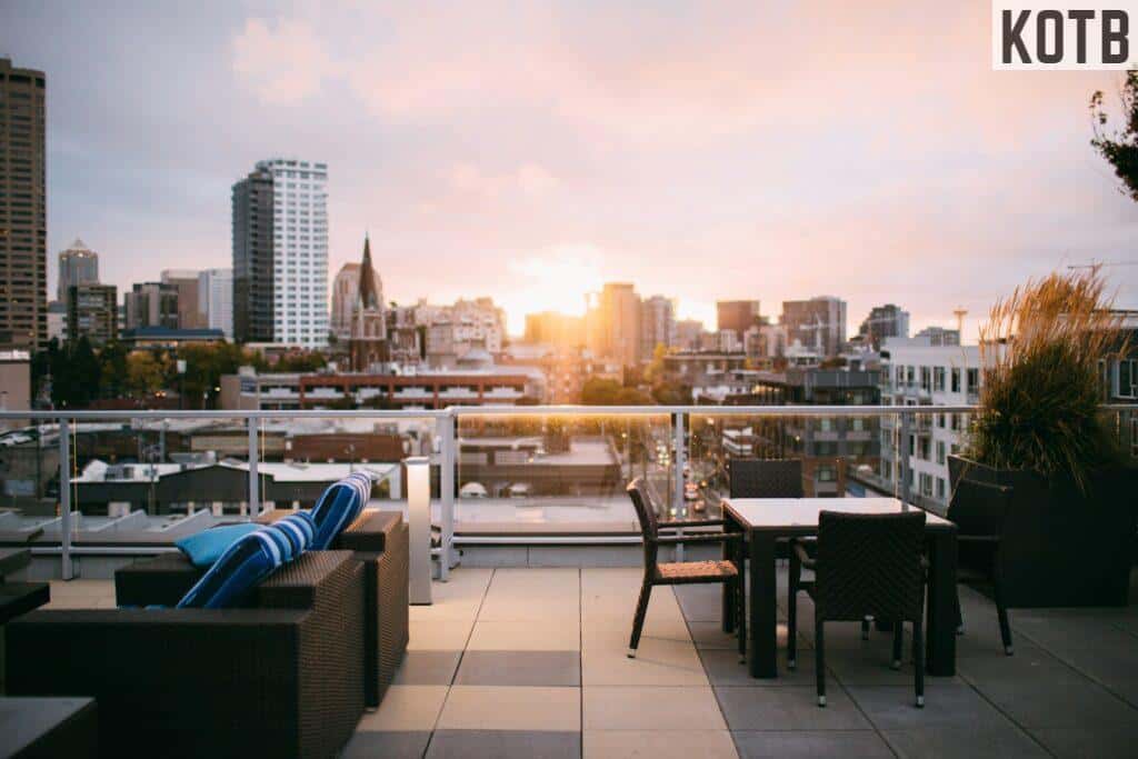 patio set in terrace overlooking city