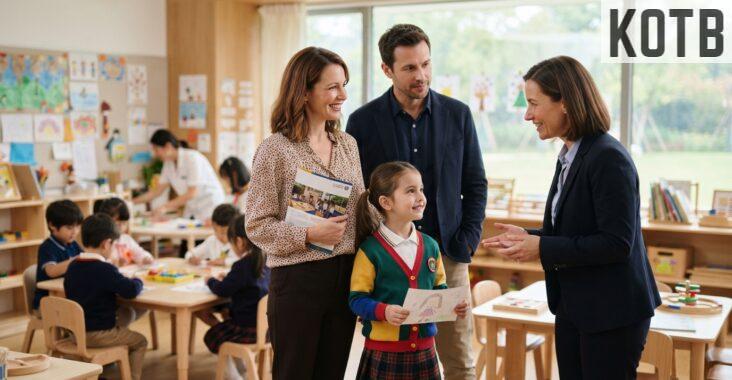 Familia visitando un colegio internacional antes de elegir centro